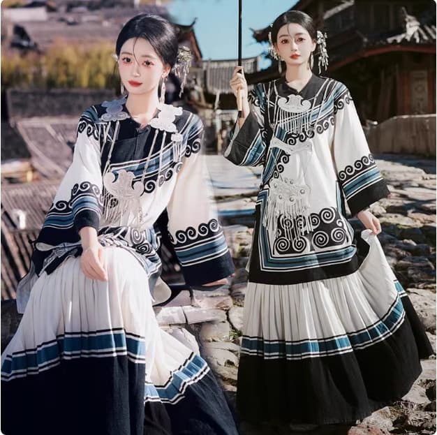 New Yi Ethnic Clothing Summer Traditional New Chinese Style Chinese Fashion Ethnic Minority Photography Travel Shoot Costume