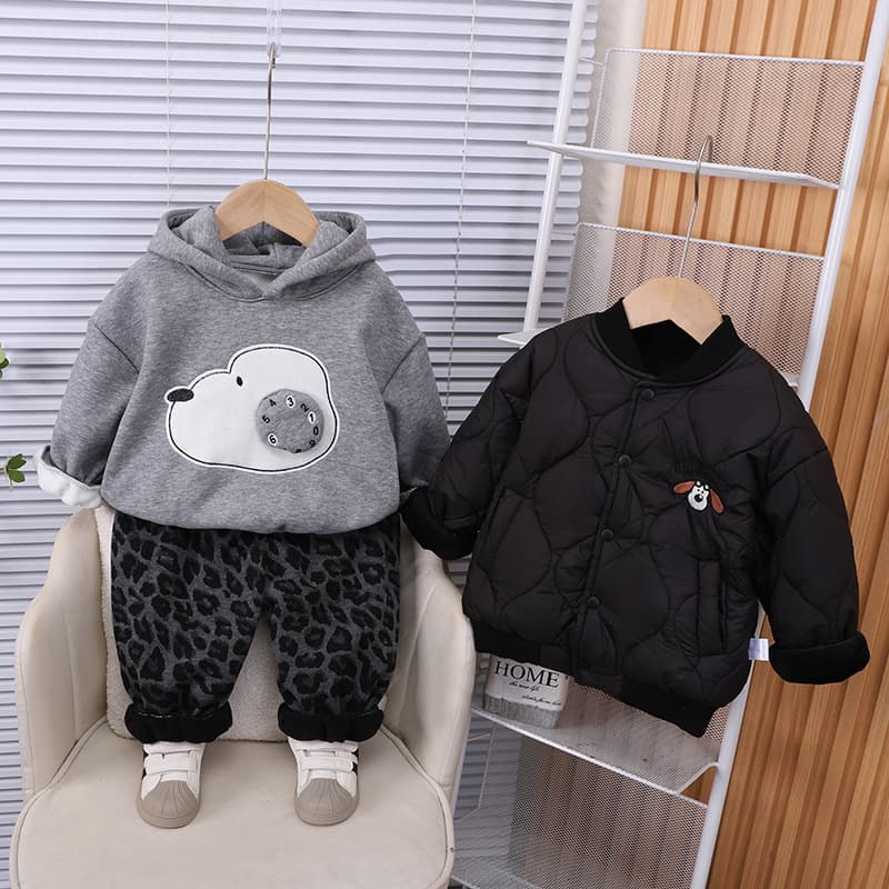 Boys' Fall/Winter Cotton Jacket Set 2026 New Trendy Baby Winter Fleece-Lined Thickened Padded Coat 3-Piece Set