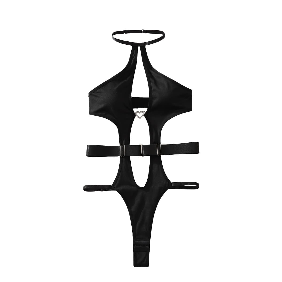 European and American Cross-Border Fashion Simple Hollow Back Slim Sexy Halter One-Piece Bodysuit with Belt