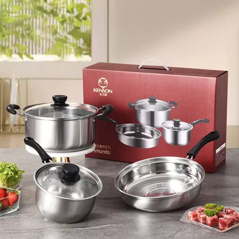 Gift Set Stainless Steel 3-Piece Cookware Set with Milk Pan, Soup Pot, Kitchen Practical Gift for Opening Events