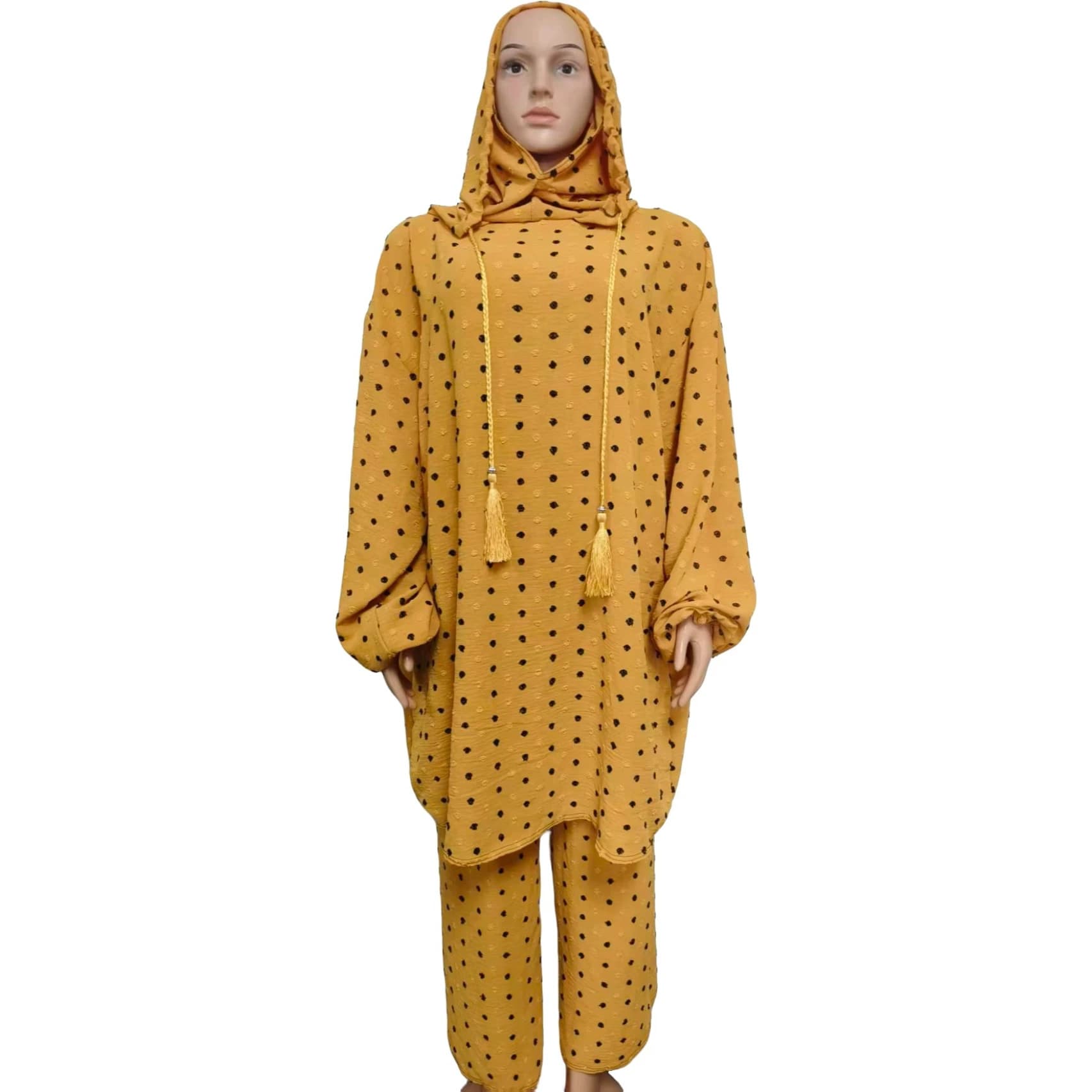 Kaftan Women's Dress Drawstring Two-Tone Ice Silk Crepe Cutout Women's Robe Two-Piece Set