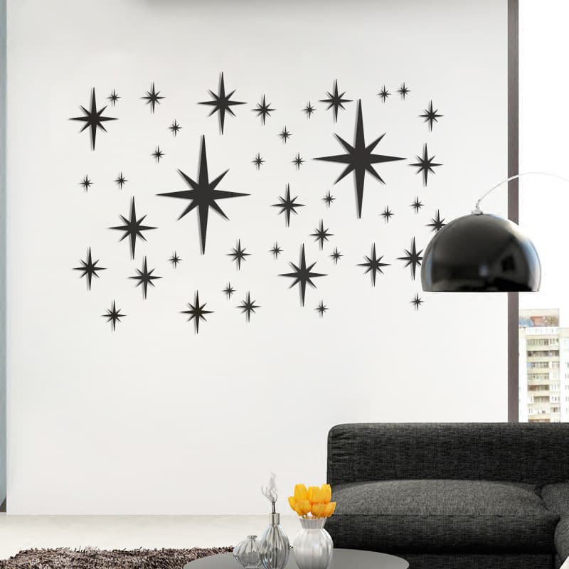 Octagonal Star Mirror Wall Stickers, 42 or 84 Pieces Combination, Factory Direct Sales with Back-Adhesive Board, Custom Sizes Available