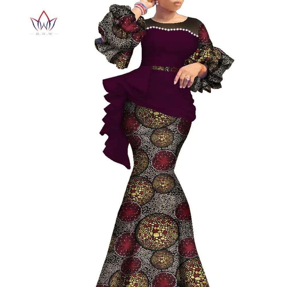 African women's formal dress big base Nigeria traditional wedding attire Bazin riche pearl dress