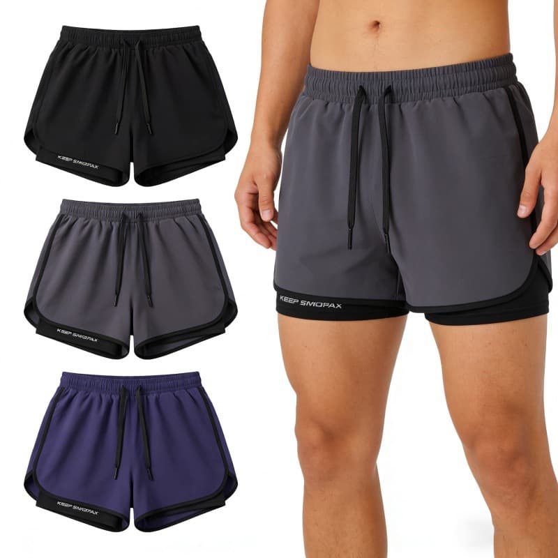 European and American fashionable sports shorts for men's summer track and field fitness running lining quick-drying ice silk training pants three-point