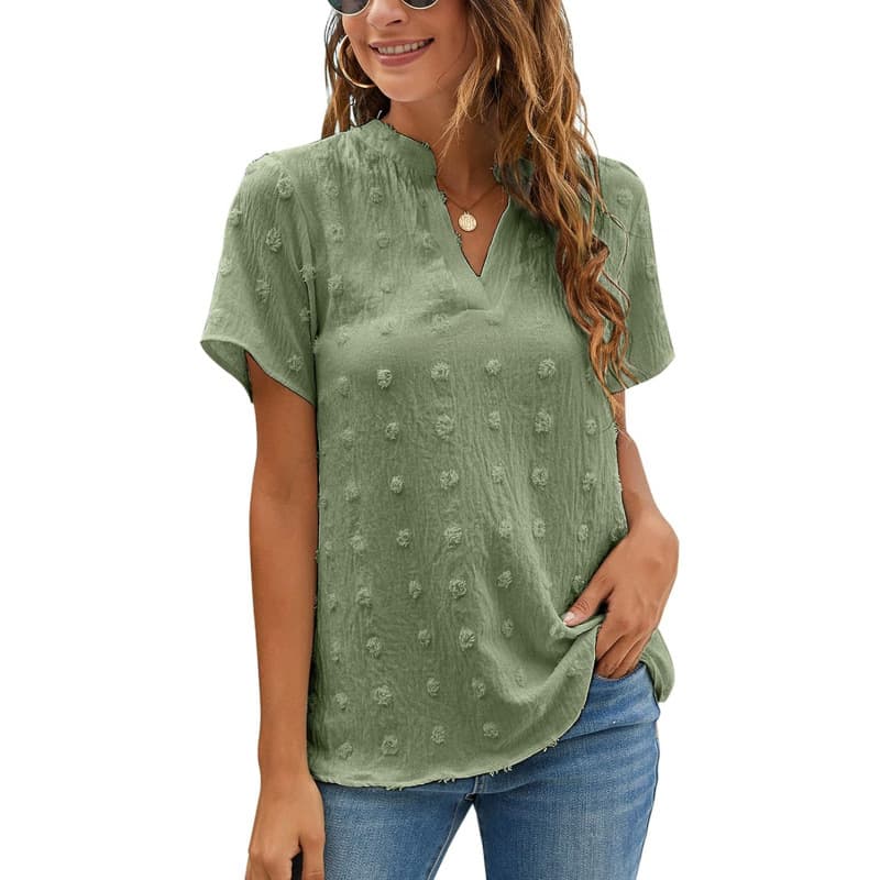 Women's Dressy Casual Blouse White V-Neck Chiffon Shirts Short Sleeve