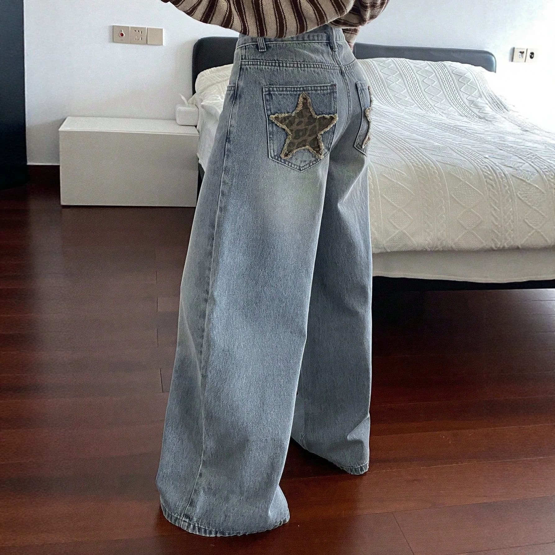 AliExpress 2026 American Summer Women's Style Commute Street Pants Leopard Print Star Comfortable Denim Pants Wholesale