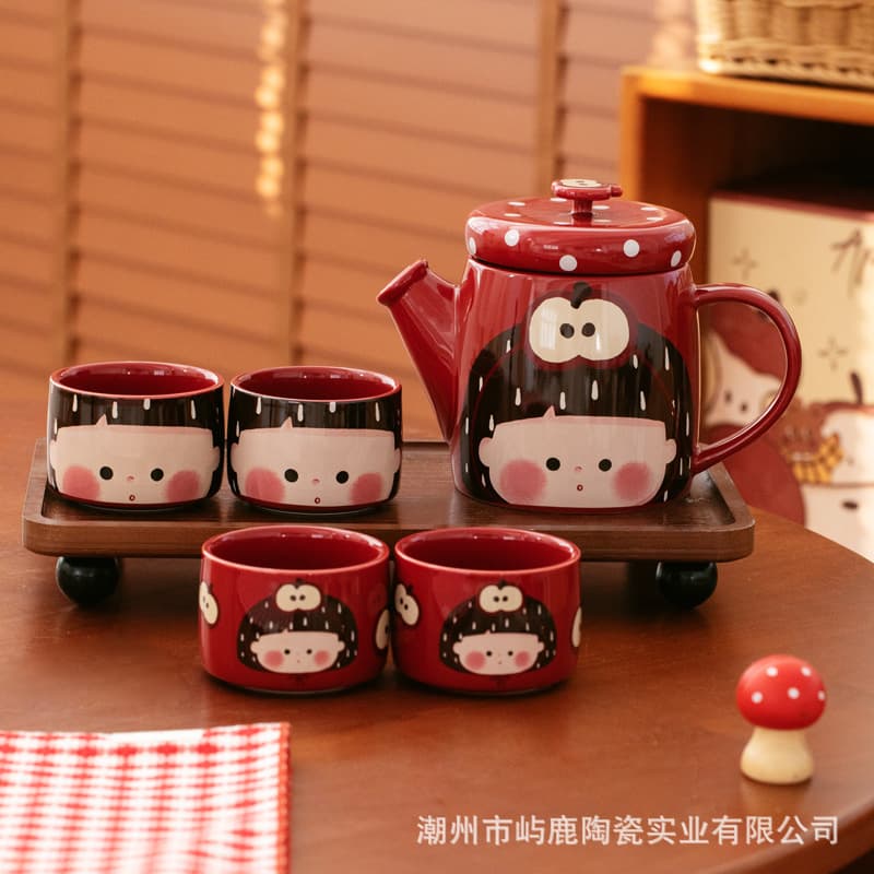 Retro Apple Girl Tea Set, Home Ceramic Carafe, Wedding or Relocation Gift Water Combination