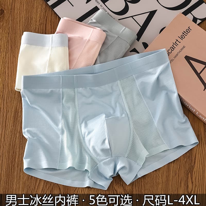 Factory Direct Men's Ice Silk Mesh Boxer Briefs, Breathable, Thin, Large Size, Wholesale