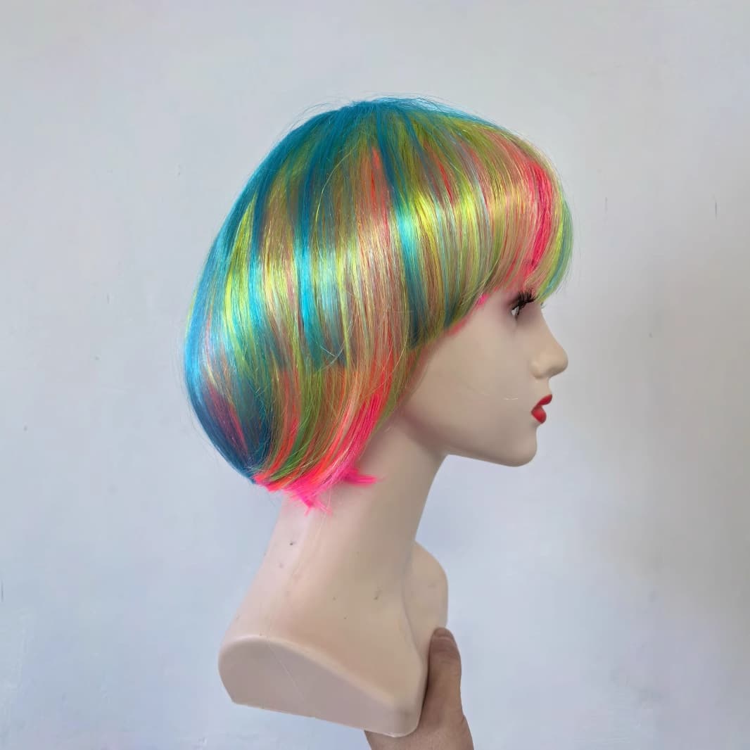Factory Direct Colorful Bob Cut Wig Student Head Cover Hairpiece Short Straight Hair Replacement For Men Women