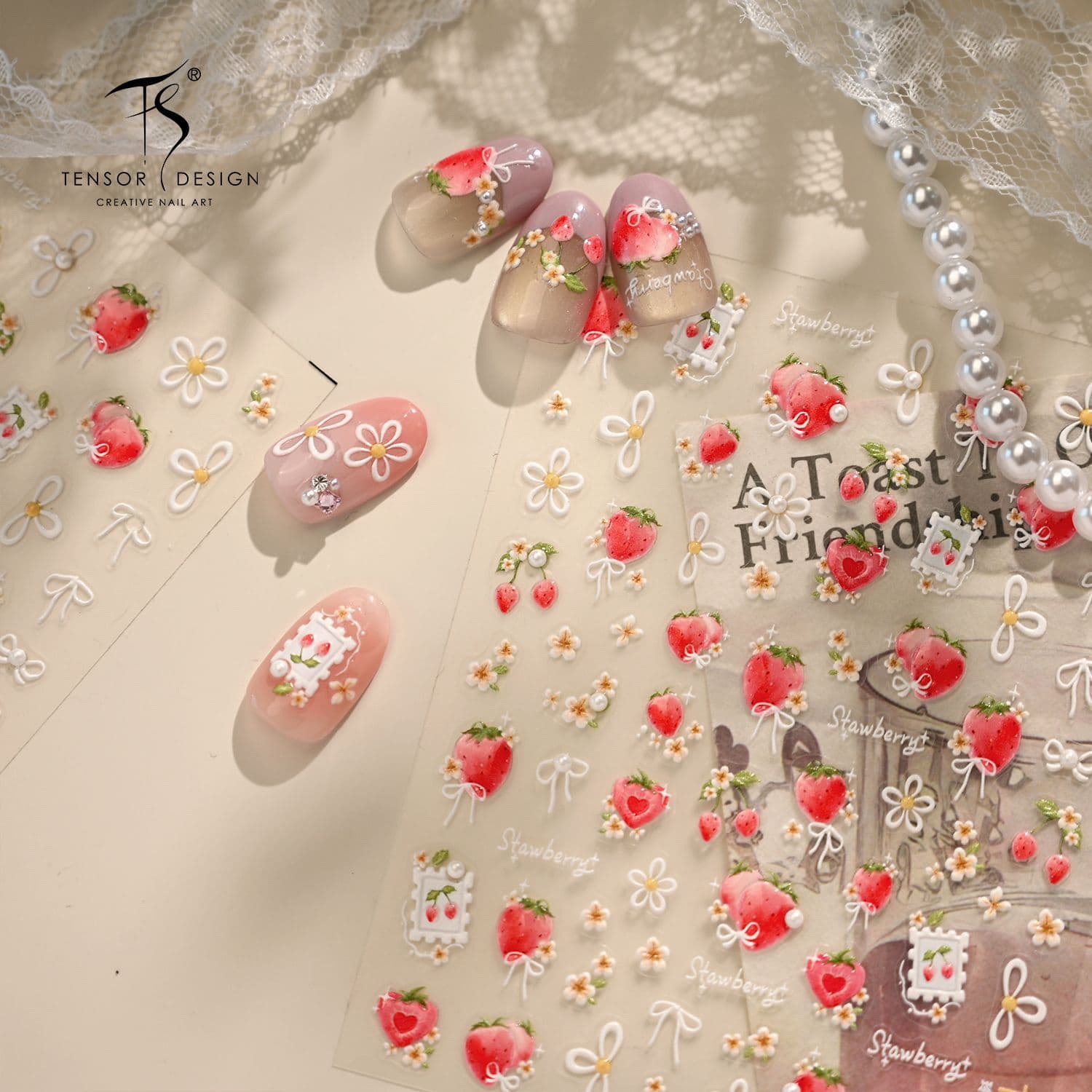 Tiesu Spring Fresh Strawberry Manicure Stickers TL456 Forest Simple Strawberry Flower Adhesive Nail Stickers