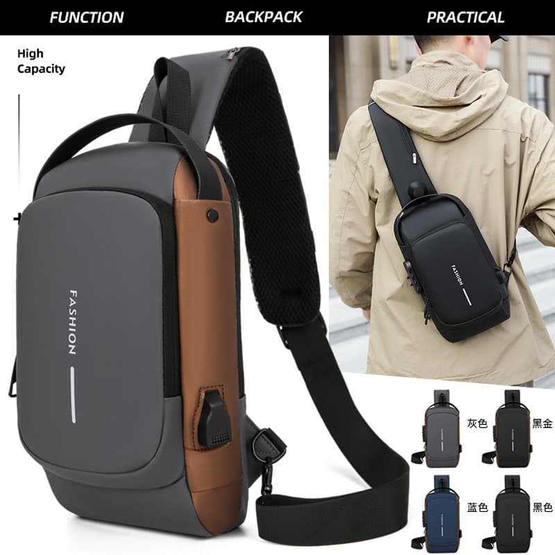 New Password Lock Anti-Theft Chest Bag Cross-border Men's Motorcycle Bag Outdoor Waterproof Shoulder Sling Bag USB Charging Chest Bag