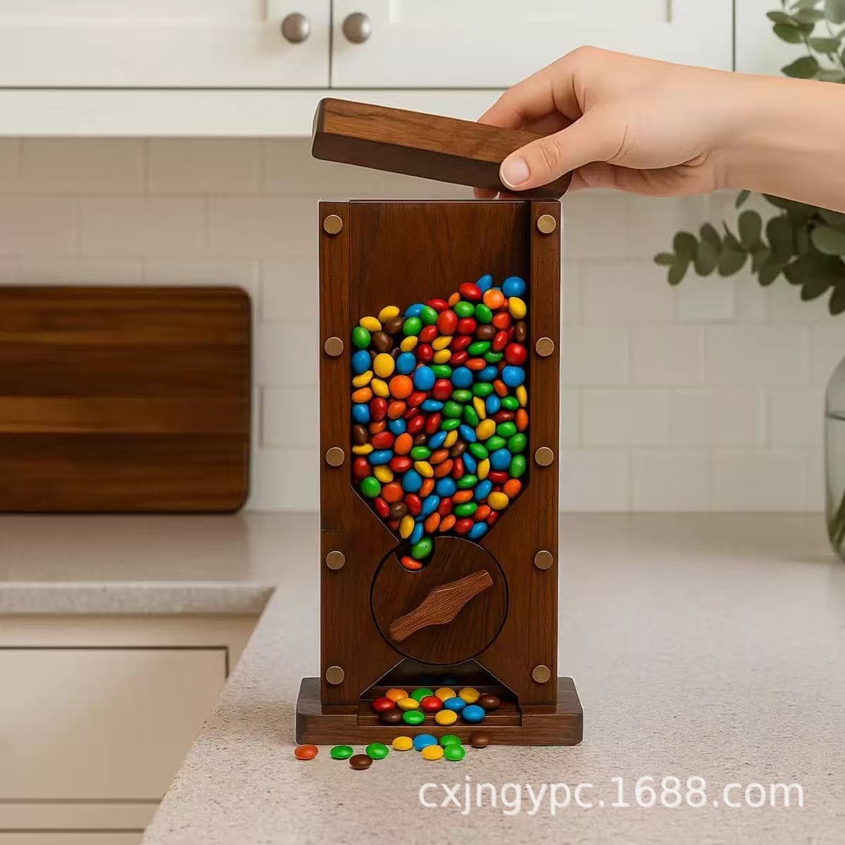 Wooden Candy Dispenser for Store Counter, New Chocolate Solid Wood Candy Machine, Home Wooden Nut Storage Machine