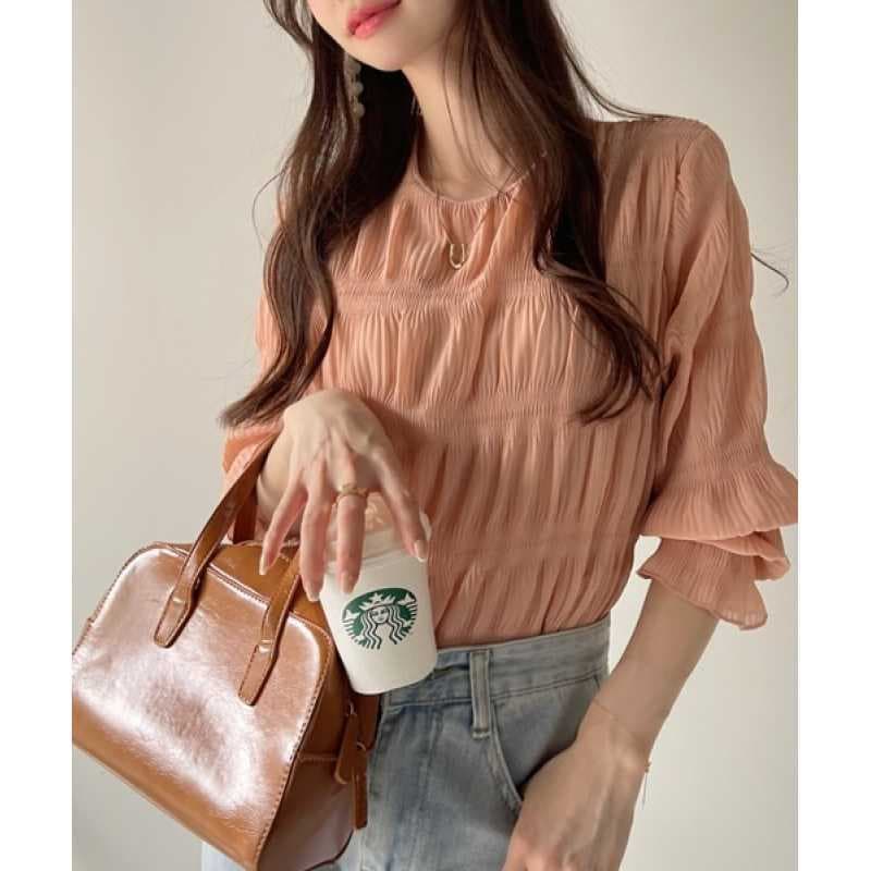 Foreign trade women's clothing Japan Rakuten 2026 spring and autumn new style pleated bell sleeve chiffon shirt loose long-sleeved top