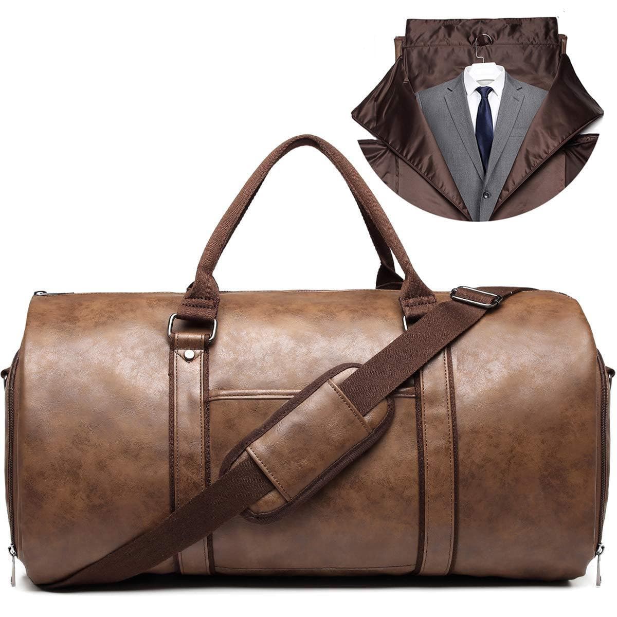 Ready Stock Carry Garment Bag Travel Leather Garment Duffel Bag Convertible Men's Suit Travel Bag with Shoe Compartment