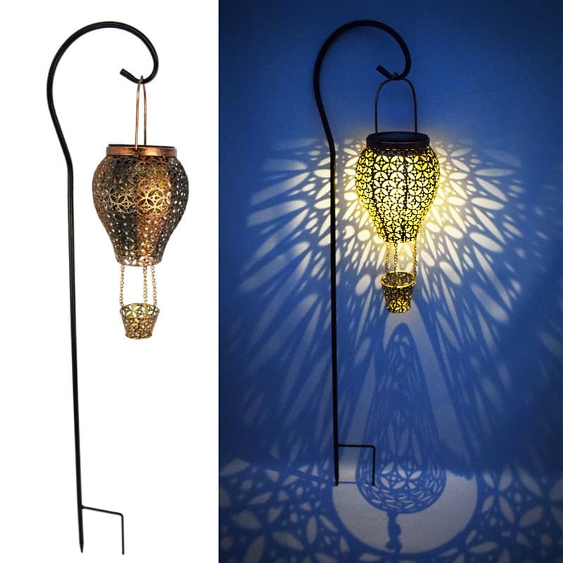 Cross-border Outdoor Solar Iron Lantern Hollow Hot Air Balloon Landscape Courtyard Light Garden Decoration Floodlight Luminous