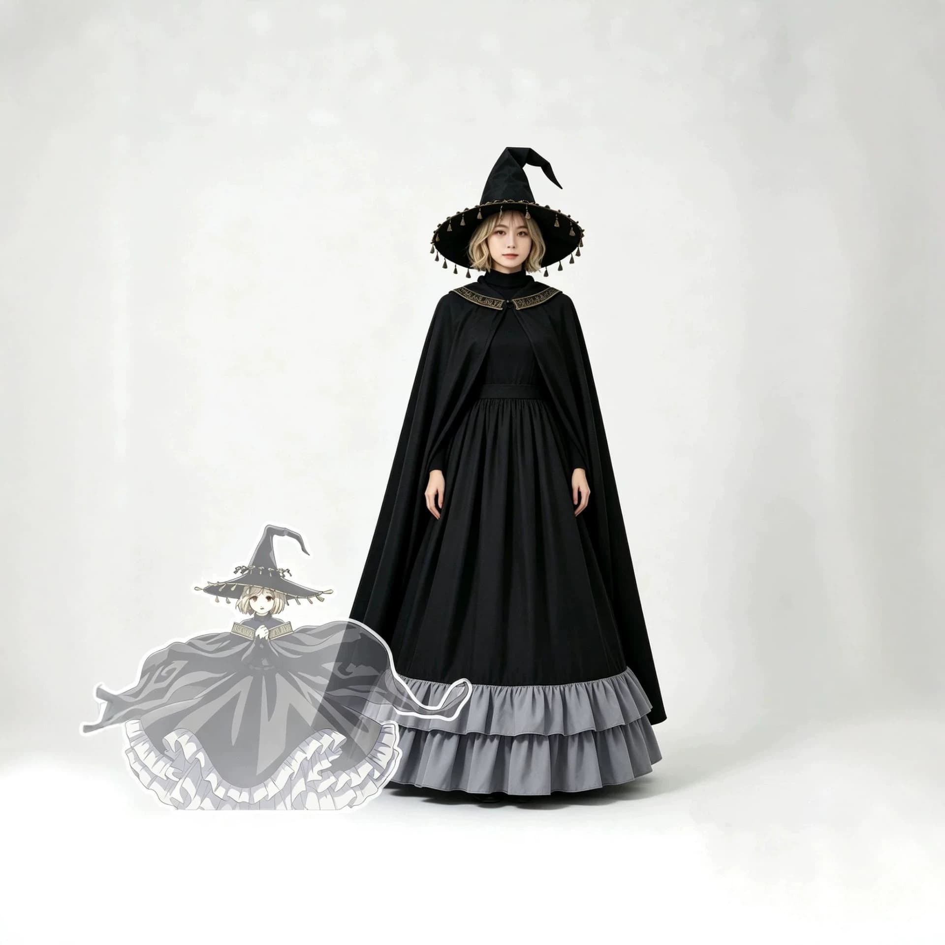 Ancient Witch Cos Dress Set Dark Lolita Witch Cloak Wizard Hat Halloween Cosplay