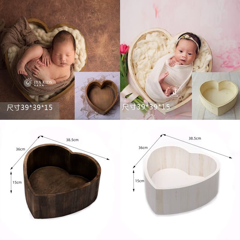 Children's photography props Domestic simple style wooden heart-shaped box newborn full moon baby shape prop container