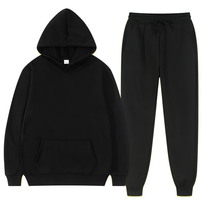 Cross-border Foreign Trade Men's and Women's Casual Solid Color Set 220g Autumn/Winter Fleece Loose Sweatshirt and Pants Two-Piece In Stock
