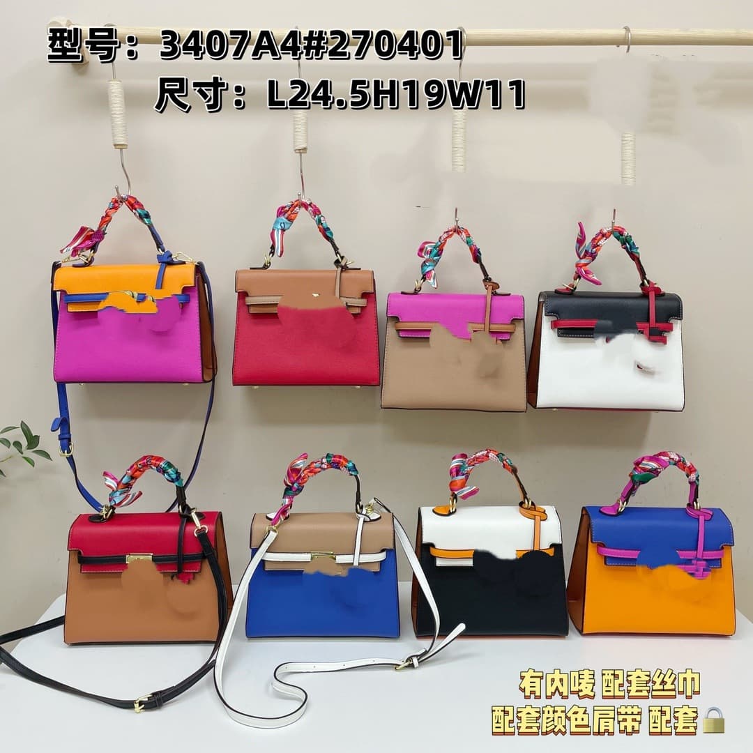 2026 New Cross-border Platinum Kelly Bag Female Internet Celebrity Hand-held Shoulder Bag Contrast Color Versatile Textured Crossbody Bag