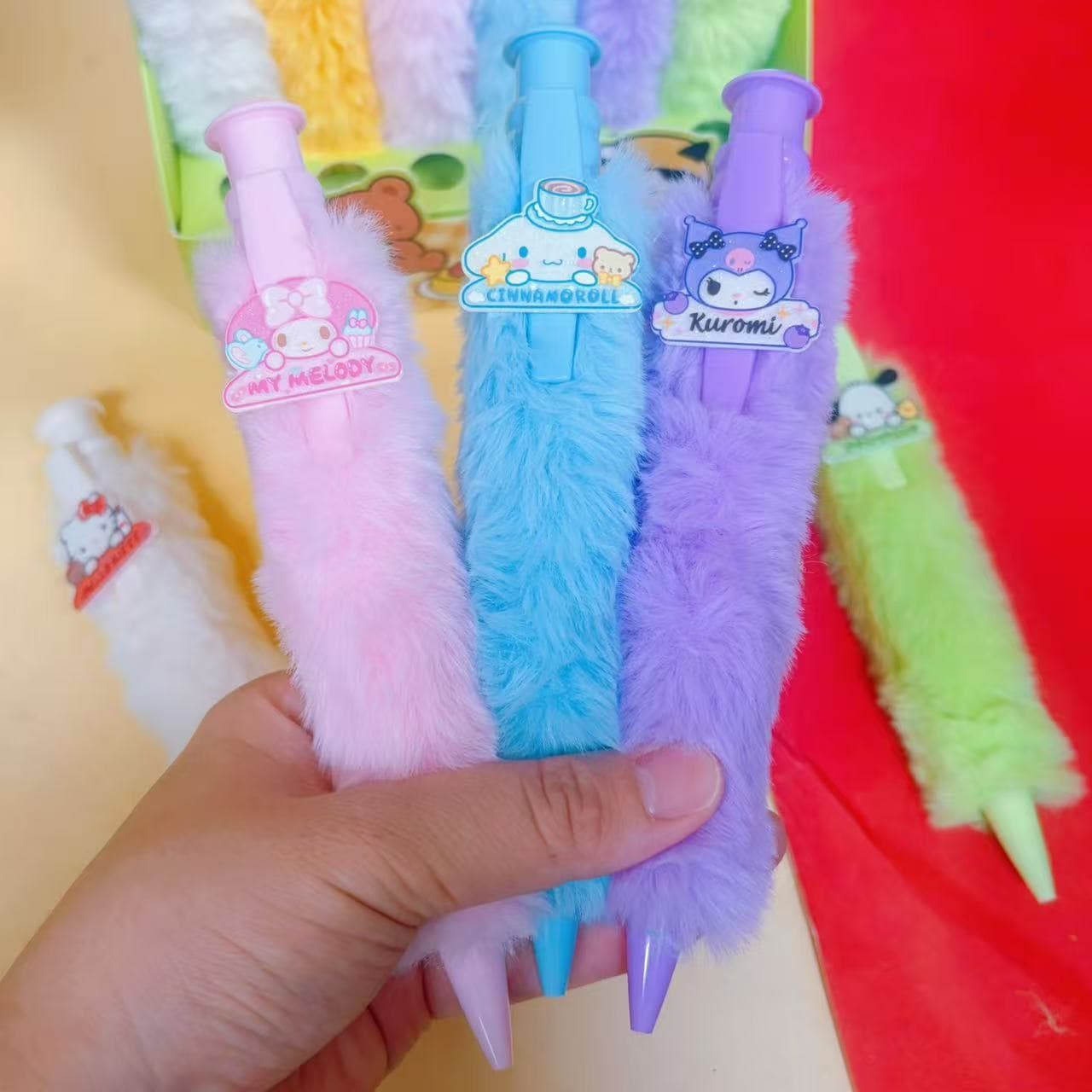 Cute pet furry ballpoint pen dopamine click pen student writing pen black water pen fur brush pen Children's Day gift
