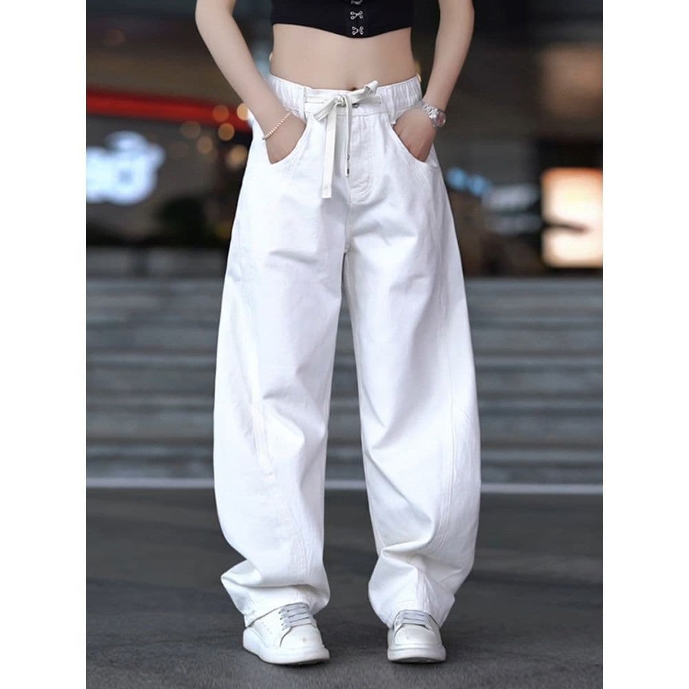 Versatile Men's Jeans White Unique Curved Loose Long Pants Casual Men's 2026 Simple