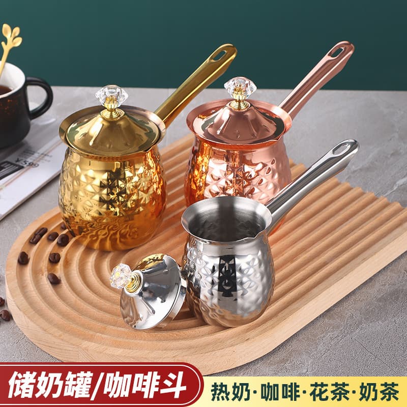Korean-style stainless steel handmade coffee pot, popular online, milk cup, pour-over kettle, gold long handle, household tea maker, hot milk pot