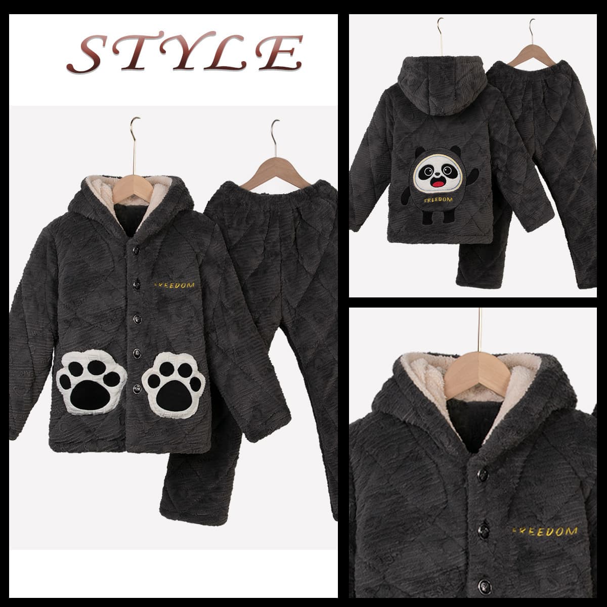 Children's pajamas, boys' coral velvet autumn and winter three-layer quilted 2025 new winter plus velvet thickened home clothes