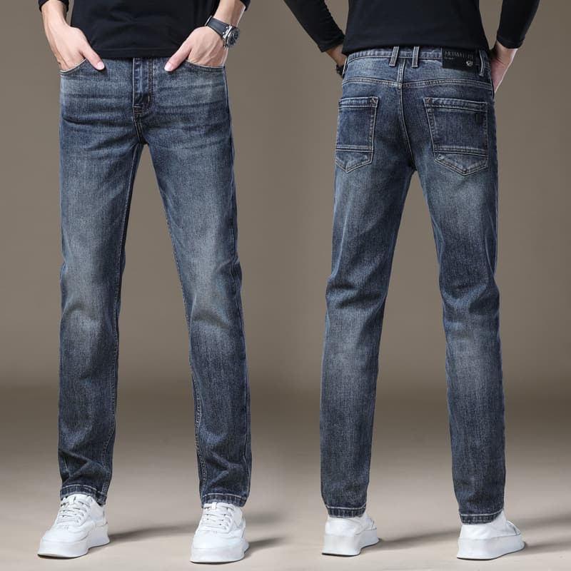 High Quality Blue-Gray Slim Fit Stretch Straight Leg Jeans for Men Versatile Casual Pants Drop Shipping