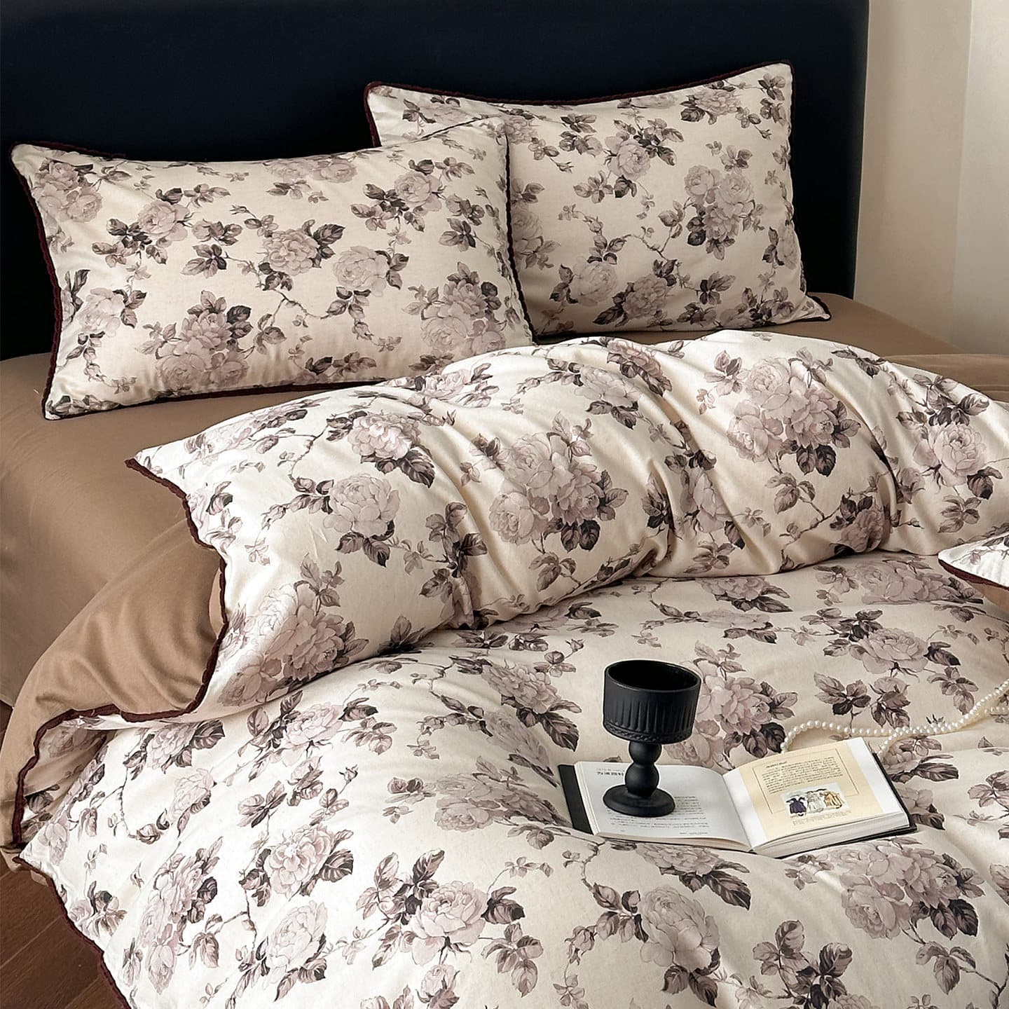 French Vintage Cotton-Linen Bedding Set 4-Piece Light Luxury Premium Linen Cotton Quilt Cover Sheet Set 3-Piece Fitted Sheet