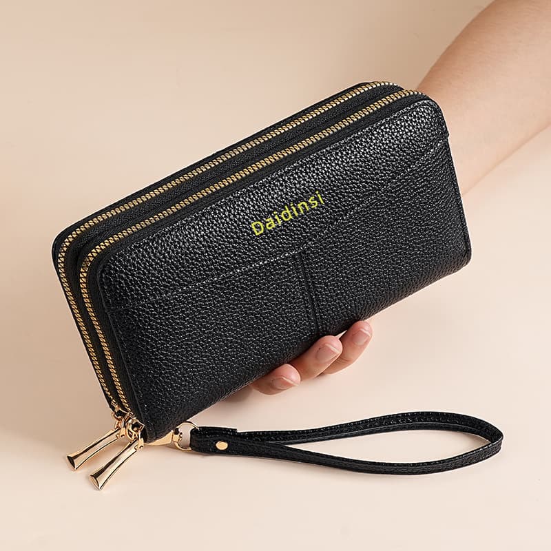 New Wallet Women's Long European and American Retro Single Zipper Clutch Large Capacity Coin Mobile Phone Bag Practical Wrist Strap