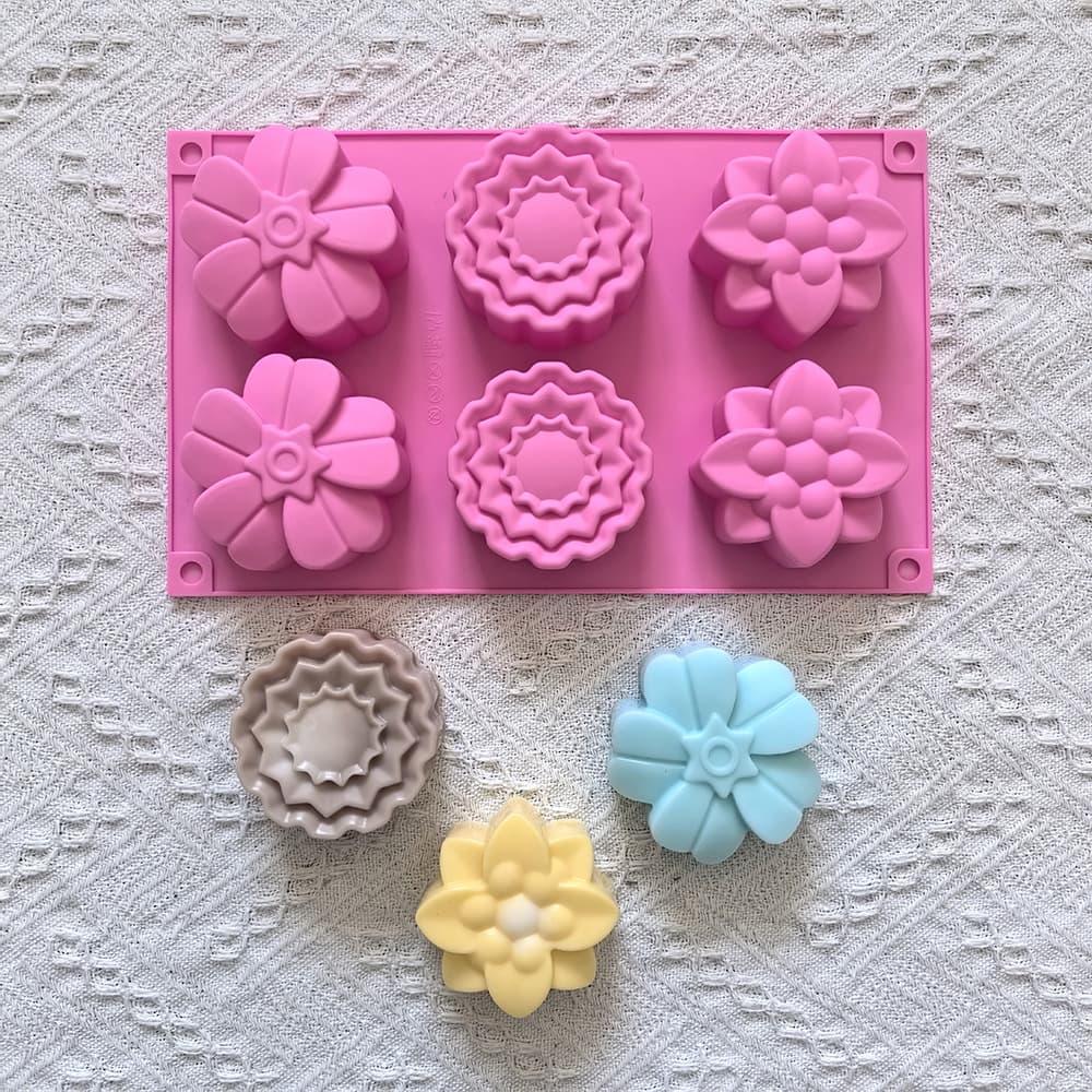 6 in a row 3 flower-shaped chocolate cake silicone molds, DIY baking tools 744
