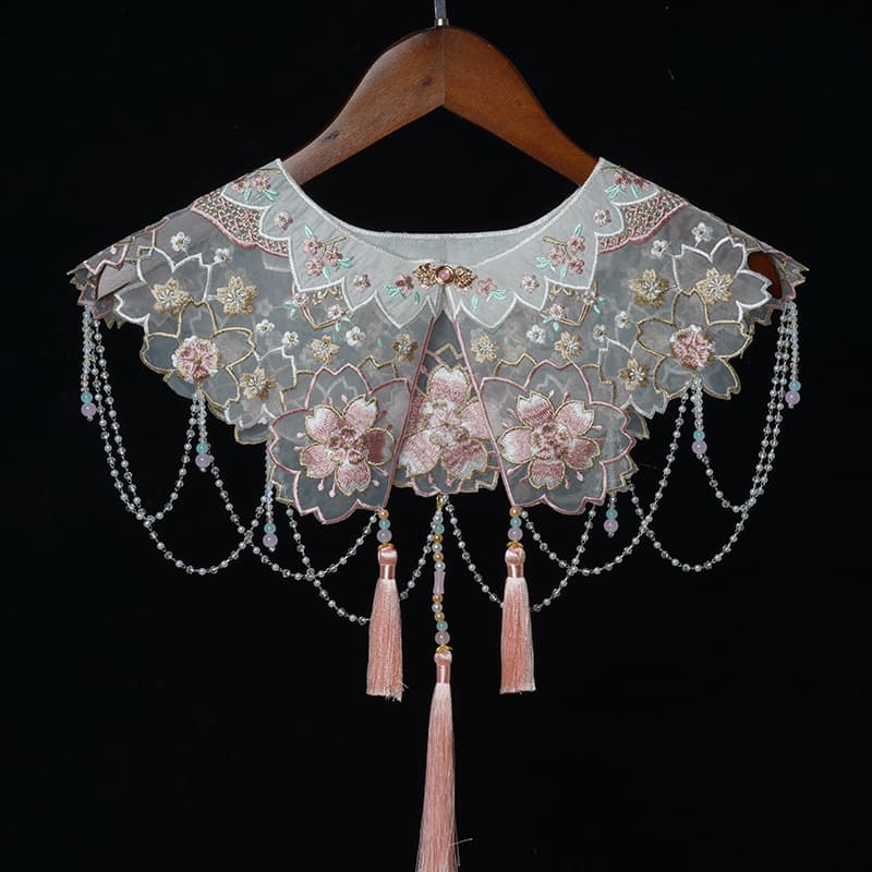 Pink Cloud Shoulder Horse-Face Skirt Embroidery Tassel Retro Shawl National Style Hanfu Pearl Cape 2025 Style New