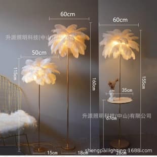 Factory Direct Ostrich Feather Wedding Guiding Lamp, Living Room Sofa Bedroom Vertical Eye-Caring Feather Floor Lamp