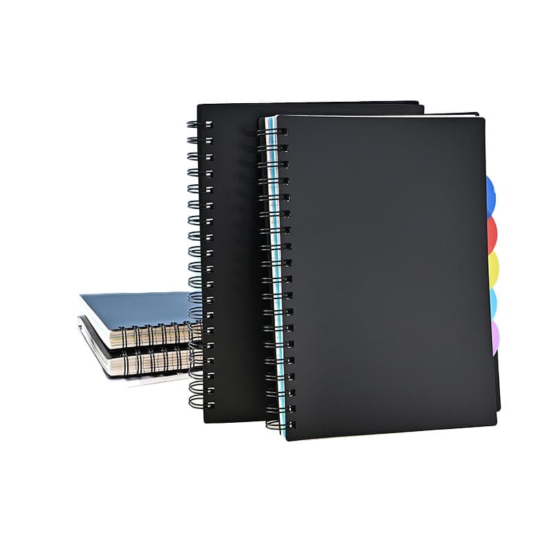 B5 Black PP Divider Spiral Notebook Customized Categorized Notebook Thick Divider Index Spiral Notebook In Stock