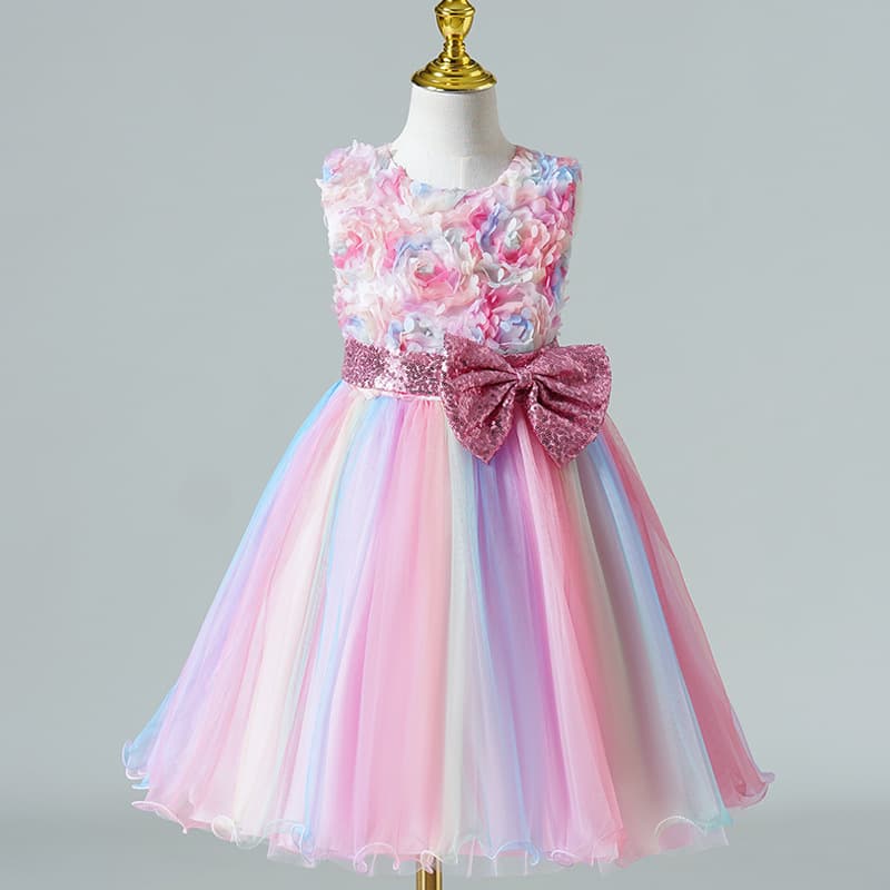 Girls Dress Summer Sleeveless Princess Dress Short Skirt Flower Mesh Tutu Skirt Host Flower Girl Performance Dance Dress