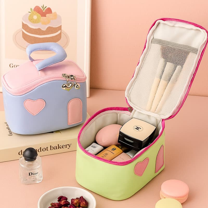 Color-blocked little house cosmetic bag, cute large-capacity women's cosmetic storage bag, outing toiletry bag, companion gift bag