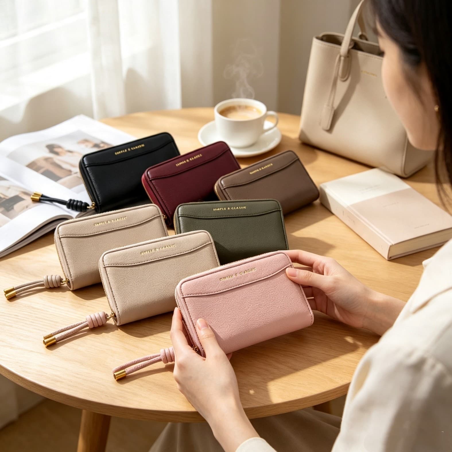 Daini Korean version of the new European and American retro solid color simple two-fold clutch bag large capacity practical women's medium wallet