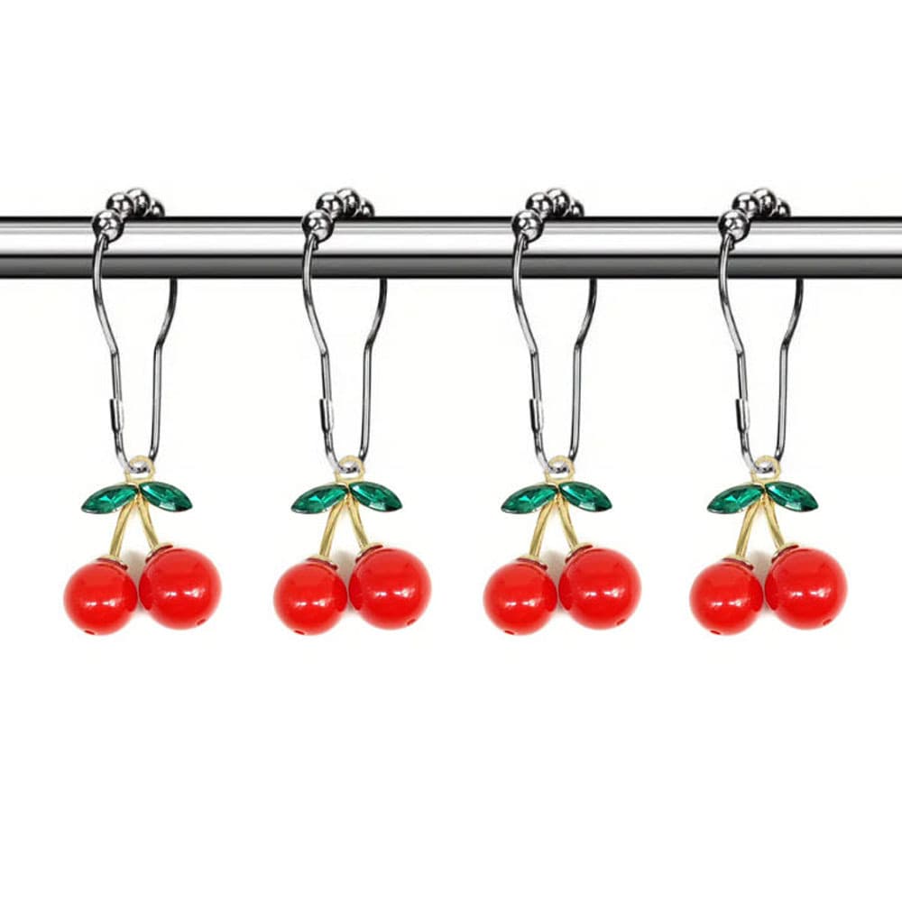 European and American Cross-Border Red Cherry Shower Curtain Rings Hooks Bathroom Decorative Shower Curtain Rod Rust-Resistant with Ball Bearings Shower Curtain Hooks Accessories