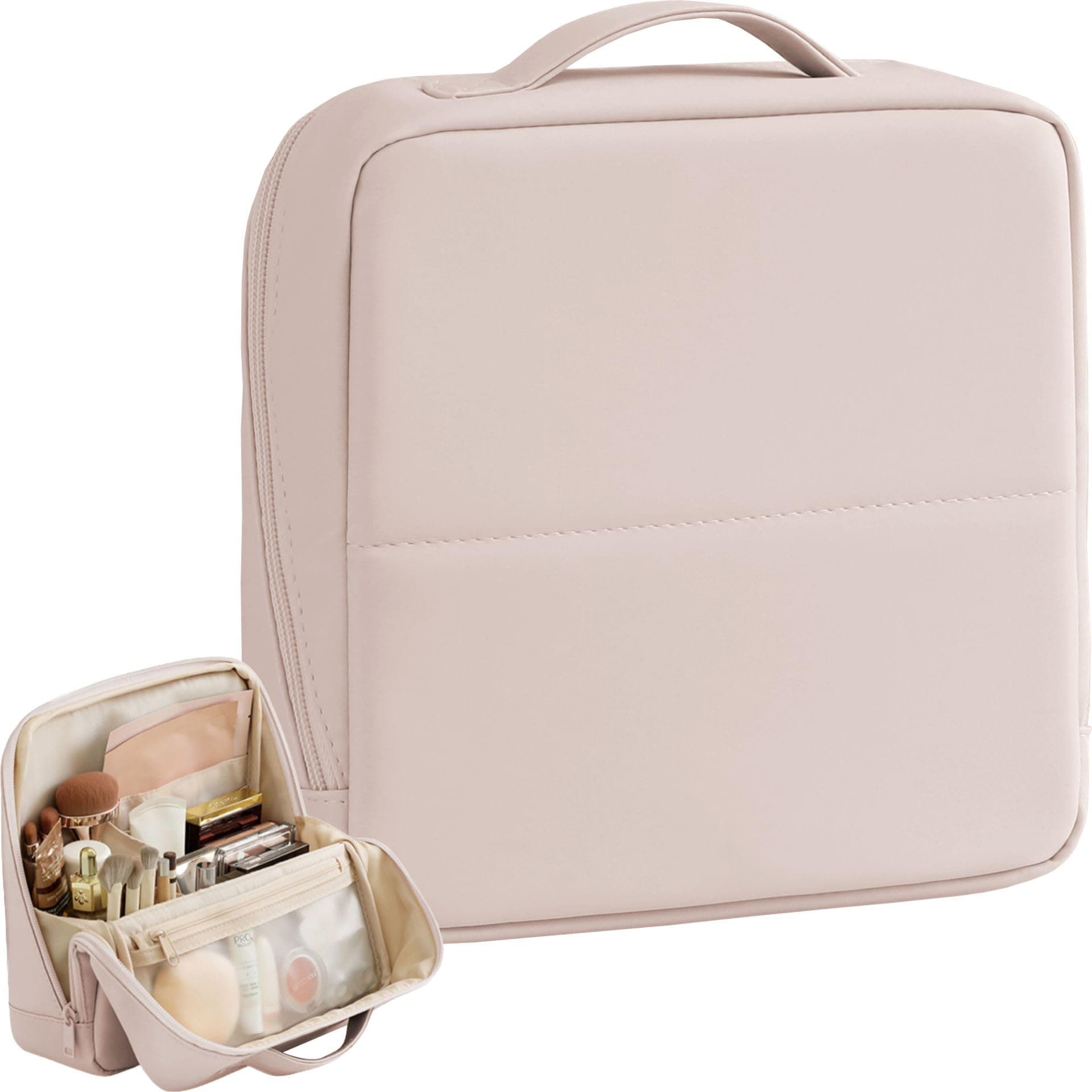 Self-standing cosmetic bag, large capacity, portable toiletry bag for women when going out, high-end multifunctional cosmetic brush storage bag