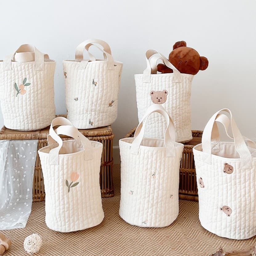 Korean ins style cartoon cotton baby diaper clothes storage basket children's toy storage bag bedding storage bag