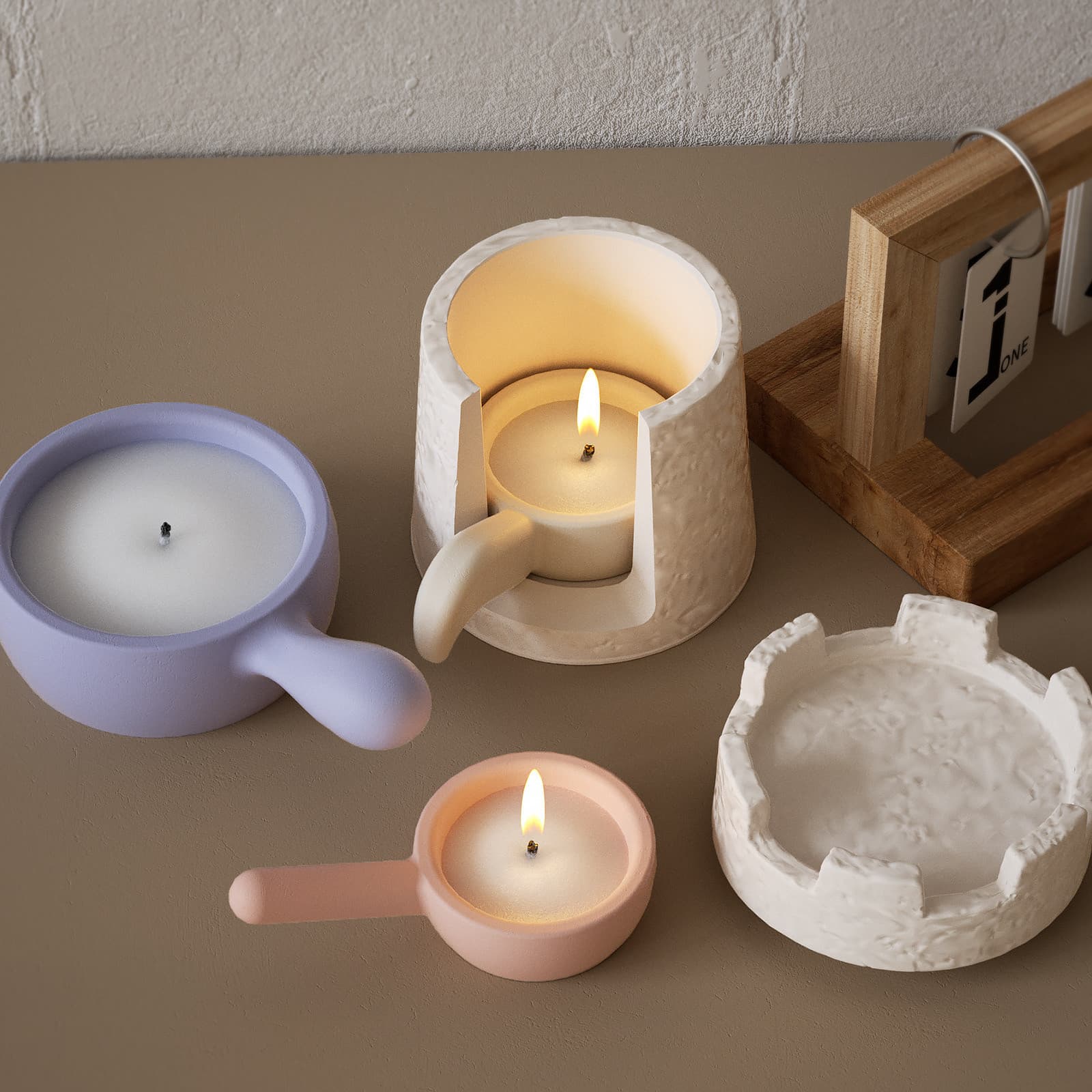 diy cement castle handle candlestick glue film warm tea stove heating pan candle plaster silicone mold
