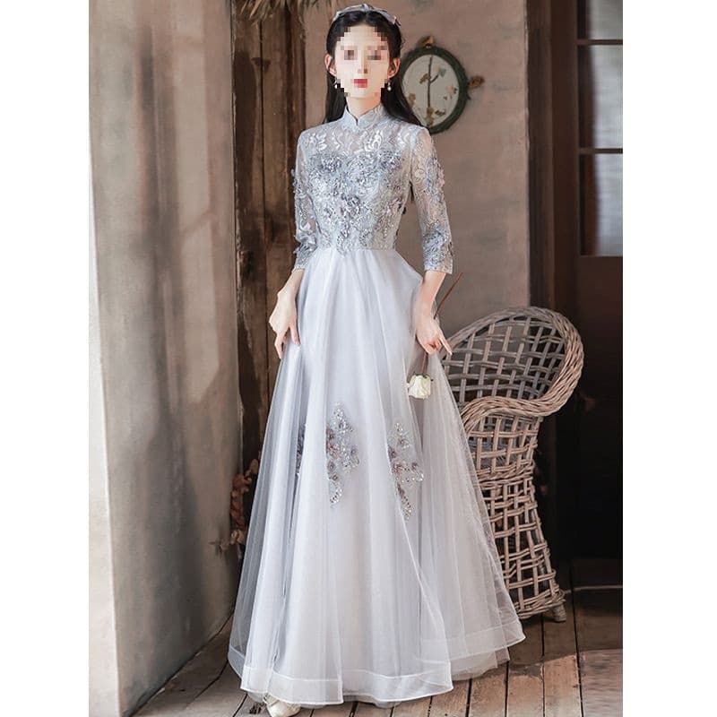 Chinese Style Qipao Engagement Dress Women's New Winter Annual Meeting Host Reception Ceremony Evening Gown Art Exam