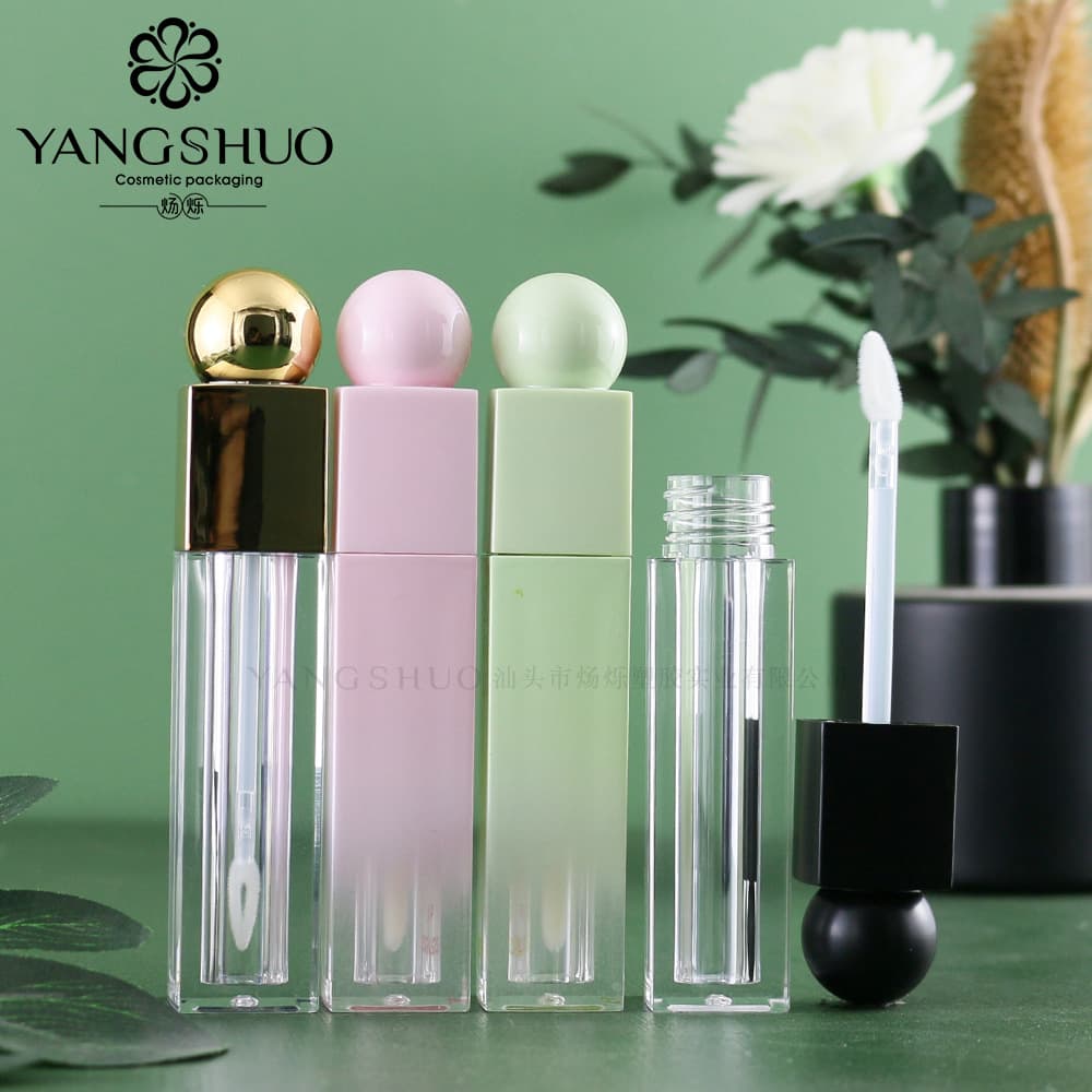 6ml Solid Spherical Cap Lip Gloss Tube Square Bottle Injection Molded Color Spray Plated Lip Glaze Tube Empty Tube Cosmetic Packaging Material Wholesale