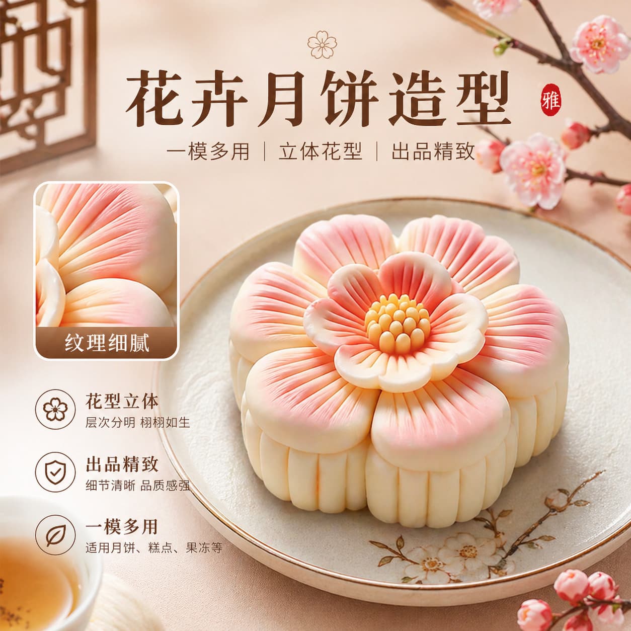 Sanxin Chinese Style Flower Snow Skin Mooncake Silicone Mold DIY Creative Pastry Wagashi Mung Bean Cake Mold