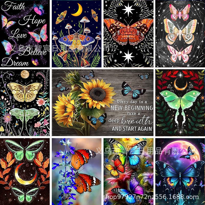Hot-selling cross-border 5D diamond painting butterfly DIY round full drill diamond painting factory direct wholesale and multi-platform drop shipping