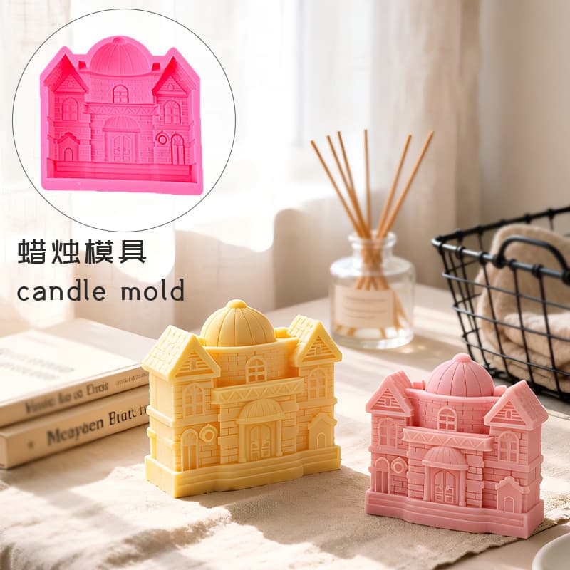 Hanwen 3D Flat European Castle Scented Candle Plaster Mold, Internet-Famous Ice Cream Cake Baking Supplies Drip