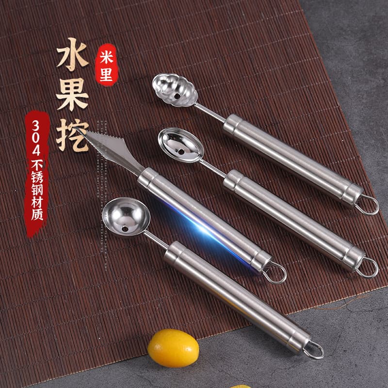 Fruit Scoop and Baller, 304 Stainless Steel Caterpillar-style INS Carving Set, Multi-functional Shaping Spoon for Fruit Balls