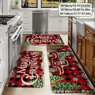 Cross-Border Christmas Kitchen Floor Mat Holiday Decorative Crystal Velvet Mat Water and Oil Absorbent Stain-Resistant Foot Mat Easy to Clean Carpet
