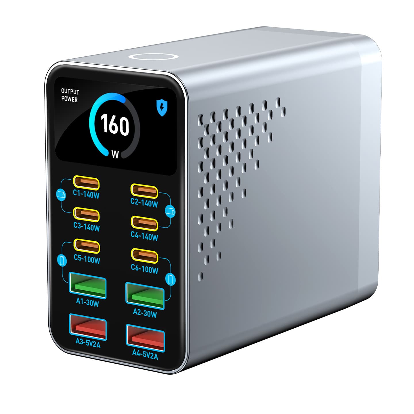 New Charger Multi-Port USB High Power Smart Display Charging Station for Phones Tablets GaN Charger