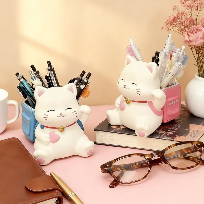 Cartoon Cat Pencil Holder, Office Desktop Decorative Ornament, Cute Kids Boys Girls Bedroom Creative Storage Container